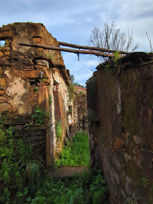 Blick durch die Ruine, Casa Madeira, Casa Fogo, 10 Bodenfenster, Goladinha, Portugal