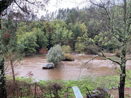 Alge, Jahrhundert--Hochwasser, Stürme, Kristin, Leonardo, Marta und Nils, Flussterrassen überschwemmt, Goladinha, Portugal,