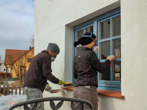 de, Deutschland, Fenster streichen, taubenblau, Knaubenhof, Seminarhaus, Goladinha, Portugal