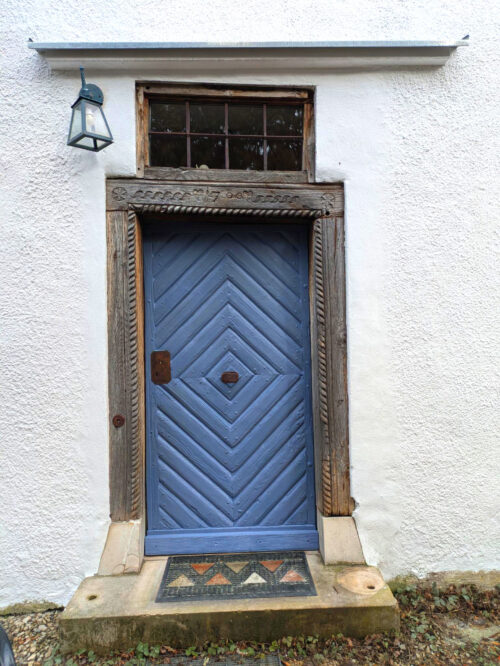 de, Deutschland, Knaubenhof, Türe 1700, neuer Glanz, blau, Goladinha, Portugal